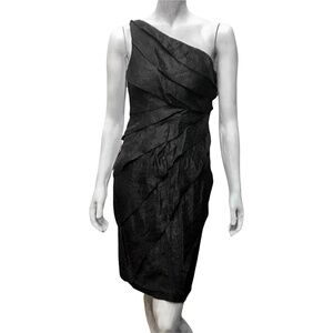 London Times Womens Sheath Dress Tiered One Shoulder Black Metallic Mini Solid 4